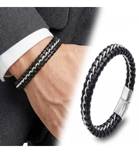 Moncuk Design Zincir Model Çelik Ve Deri Bileklik 33514B2D1