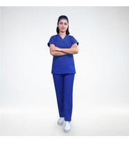Unisex Saks Mavisi Terikoton Scrubs Doktor Hemşire Alt Üst Takım