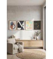 Modern Geometrik Soyut Desenler 4’lü Ahşap Çerçeveli Tablo Seti