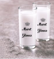 Kişiye Özel İsim Yazılı Kral Taçlı İkili Rakı Bardağı Kadehi Makinede Yıkanabilir Baskı
