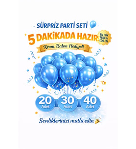 mavi  Pastel Balon Seti  Doğum Günü Sürpriz Parti Seti Krom Balon Hediyeli