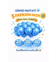 mavi  Pastel Balon Seti  Doğum Günü Sürpriz Parti Seti Krom Balon Hediyeli