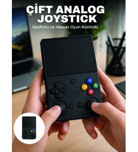 3.5 İnç IPS Ekran Retro Oyun Konsolu 64GB Dahili Hafıza Çift Analog Joystick Taşınabilir El Konsolu