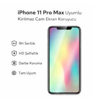 iPhone 11 Pro Max Uyumlu Kırılmaz Cam Ekran Koruyucu 9H Temperli Cam HD Şeffaf (Beyaz)