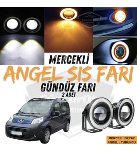 Peugeot Bipper 2008-2022 Uyumlu Mercekli Angel Sis Farı Metal 76 mm Turuncu Halkalı Gündüz Farı 2 Ad