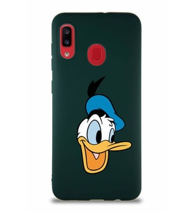 Samsung Galaxy A20 Soft Premier Kapak Donald Duck-A Tasarımlı Silikon Kılıf - Yeşil (Şeffaf)