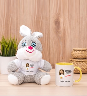 Kişiye Özel Ruh Eşimi Nasıl Bulayım Esprili Peluş Tavşan ve Sarı Kupa