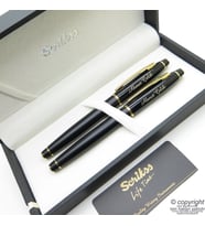 Scrikss Special İsme Özel Parlak Siyah Altın Bitter Dolma Kalem + Roller Kalem Set