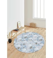 Dijital Baskılı Kaymaz Taban Yıkanabilir Yuvarlak Salon Halısı Koridor Halısı Paspas NDY-HT-253 (Mavi)