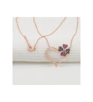 925 Ayar Gümüş Rose Zirkon Taşlı Kalp Desenli Kolye