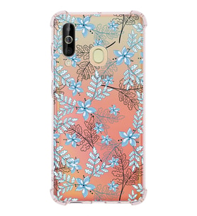 Samsung Galaxy A60 Uyumlu Köşe Korumalı Antişok Kapak Floral Mavi Tasarımlı Şeffaf  Kılıf