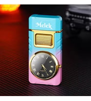 Kişiye Özel İsim Baskılı Metal Rüzgar Geçirmez Saatli Gazlı Tasarım Çakmak (Pembe)