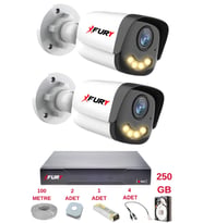 FURY 2 Kameralı 4 Warm Led Gece Renkli Görüş-Cepten İzle-Su Geçirmez Güvenlik Kamerası Seti 250GB
