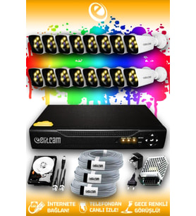 ELITCAM 16 Kameralı Kare 16 Dış Kamera Set 2 TB HDD Full HD Renkli Gece Görüşlü Güvenlik Kamerası Sistemi