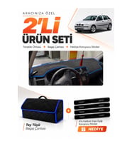 e-biz SEAT IBIZA (1998-2001) Uyumlu Torpido Örtüsü + Tay Tüyü Bagaj Çantası - Siyah-Mavi - SE002