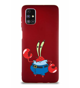 Samsung Galaxy M51 Soft Premier Kapak Bay Yengeç Tasarımlı Silikon Kılıf - Mürdüm (Şeffaf)