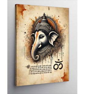 Kanvas Tablo Ganesh ve Sanskrit Yazıları