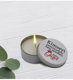 BK Gift Kimseyi Tanımadım Ben Tasarımlı Beyaz Metal Kutuda Kokulu Mum-1, Ev Hediyesi, Arkadaşa Hediye, Kokulu Mum
