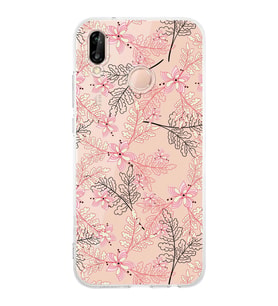 Huawei P20 Lite  Kamera korumalı Kapak Floral Kırmızı Tasarımlı  Şeffaf Kılıf