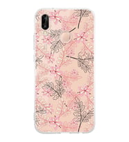 Huawei P20 Lite  Kamera korumalı Kapak Floral Kırmızı Tasarımlı  Şeffaf Kılıf