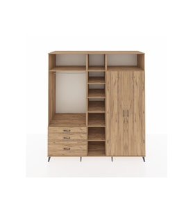 Kronos Dolap 10 Raflı 3 Çekmeceli 2 Askılı 220x59x243 Çam-Çam/Çam