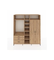 Kronos Dolap 10 Raflı 3 Çekmeceli 2 Askılı 220x59x243 Çam-Çam/Çam