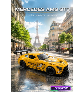 Sarı Renkli Mercedes Amg GT3 1/24 Diecast Koleksiyon Maket Model Araba