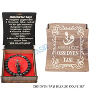 KUTULU KOLYE BİLEKLİK SETİ OBSİDYEN TAŞI