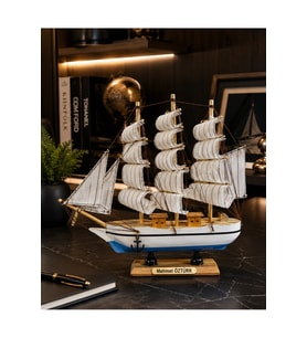 İsime Kişiye Özel Dekoratif Premium Ahşap El Yapımı Yelkenli Gemi Maketi 30 x 30CM Biblo Hediye 530E