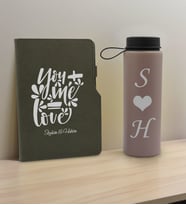 BK Gift Sevgiliye Özel İsimli Gri Termo Defter ve Gri Cam Matara Hediye Seti-10, Sevgiliye Hediye, Sevgililer Günü, Yeni İş Hediyesi