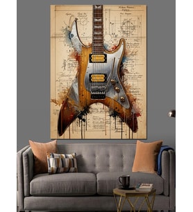 Kızgın Grunge Gitar Tasarım Dekoratif Kanvas - Mdf Ahşap Tablo