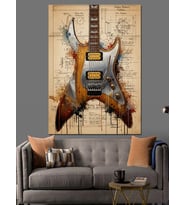 Kızgın Grunge Gitar Tasarım Dekoratif Kanvas - Mdf Ahşap Tablo