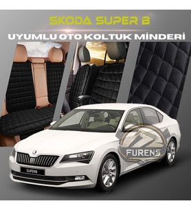 Skoda SuperB Siyah Renk Tay Tüyü Cepli & Terletmez Sırtlı Oto Koltuk Minder Seti - Koltuk Koruma Kılıfı (ÖN & ARKA TAM SET)