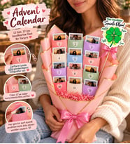 Advent Calendar Zarf İçinde 12 Fotoğraflı Geri Sayımlı Şık Anı Buketi - Pembe