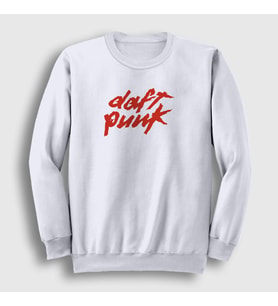 Presmono Unisex Beyaz Logo Daft Punk Sweatshirt 60022tt (Beyaz)