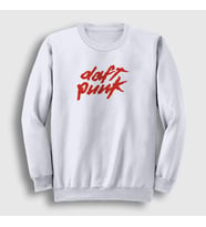 Presmono Unisex Beyaz Logo Daft Punk Sweatshirt 60022tt (Beyaz)
