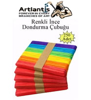Renkli Dar Dil Çubuğu 250 Adet Ahşap Dondurma Çubuğu Renkli Maket Hobi Okul Proje Tasarım (Çok Renkli)