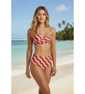 Kadın Renkli Modern Kesim Straplez Yüksek Bel Bikini Takımı