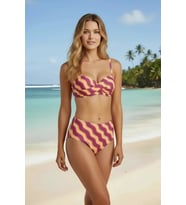 Kadın Renkli Modern Kesim Straplez Yüksek Bel Bikini Takımı
