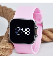 Pembe Silikon Kordonlu Büyük Gümüş Renk Kasa Geniş Kordon Unisex Genç Kız Kadın Kol Saati SU-725