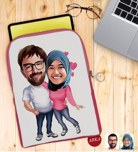 BK Gift Kişiye Özel Sevgililer Karikatürlü Taşınabilir Koruyucu Tablet Kılıfı & Organizer Çanta - Pembe-58