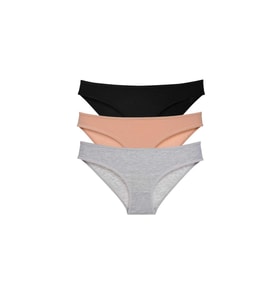 3 adet Süper Eko Set Likralı Kadın Slip Külot Siyah Ten Gri