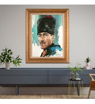 Altın Paspartulu Atatürk  Çerçeveli Tablo C286 (Gold)