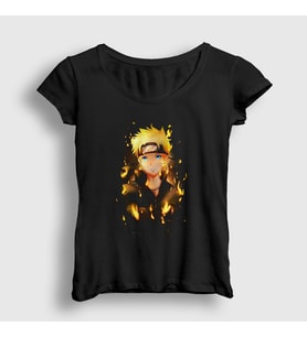 Presmono Kadın Siyah Fire Anime Naruto T-Shirt 131863tt