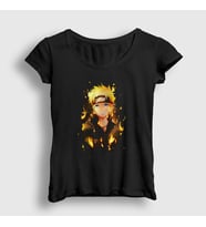 Presmono Kadın Siyah Fire Anime Naruto T-Shirt 131863tt