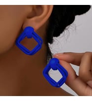 Lacivert Geometrik Şekiller Sallantılı Yaz Kadın Küpe