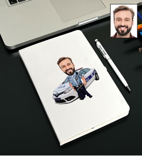 Kişiye Özel Polis Tasarımlı Karikatürlü Beyaz Defter Kalem Seti 118
