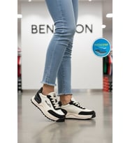 United Colors Of Benetton Beyaz Siyah Hafızalı Taban Bağcıklı Kadın Sneaker BNI-11235 Z