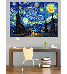Van Gogh Yıldızlı Gece Tablosu Dekoratif Kanvas - Mdf Ahşap Tablo