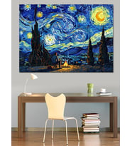 Van Gogh Yıldızlı Gece Tablosu Dekoratif Kanvas - Mdf Ahşap Tablo